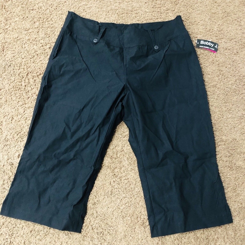 Bobby J Black Capri Pants Women Size 22‎ Plus Wide Leg Button Tab Waist New